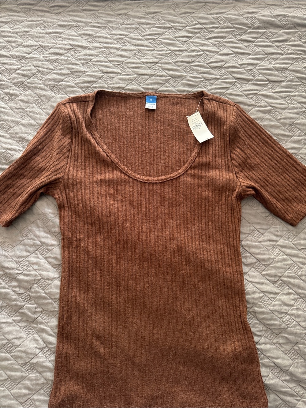 Old Navy Ribbed Scoop-Neck Short Sleeve Top - Rust Brown